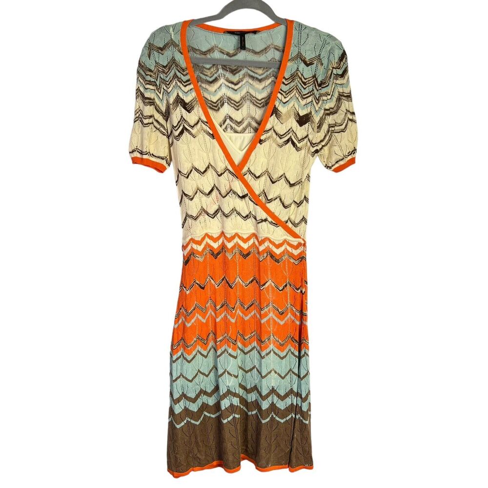 BCBGMaxAzria Chevron Silk Rayon Blend Knit Dress Size Medium Boho